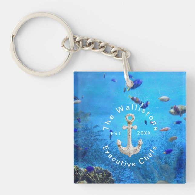 Personalised Deep Ocean Blue Sealife Keychain (Front)