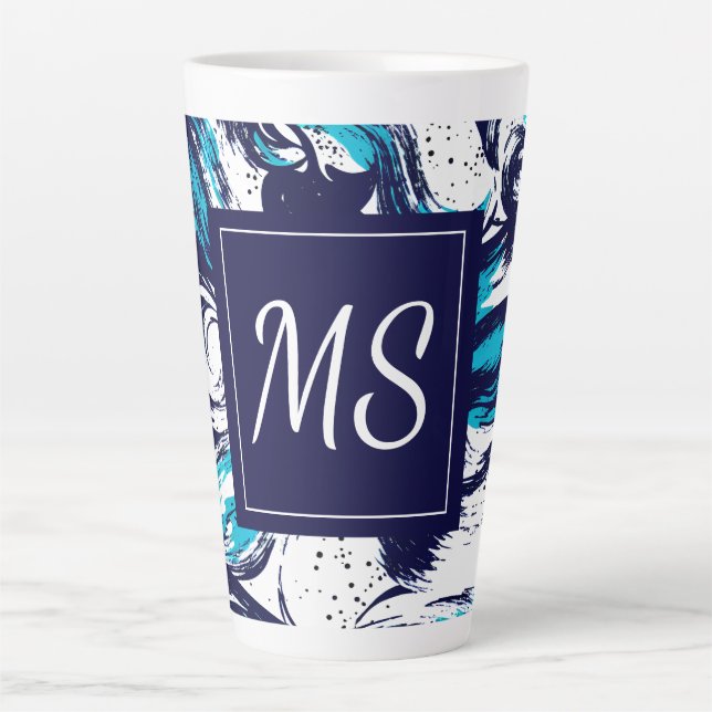 Personalised Deep Ocean Print Latte Mug (Front)