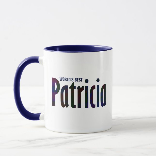 Personalised Deep Red, Blue Plaid "Patricia" Name Mug (Left)