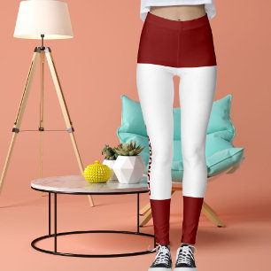 Personalised Deep Red White Stripes Cat Retro Leggings