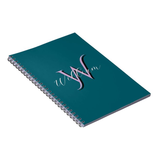 Personalised Deep Teal Monogram Custom Name Notebook (Right Side)