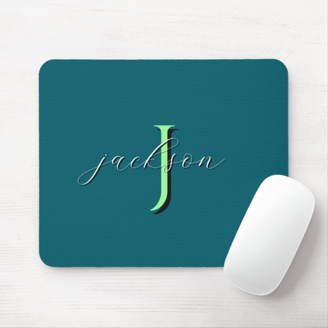 Personalised Deep Teal Monogram Initial and Name Mouse Pad (With Mouse)
