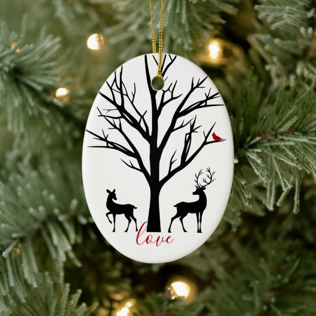 Personalised Deer Couple in Love Our 1st Christmas Ceramic Ornament (Tree)