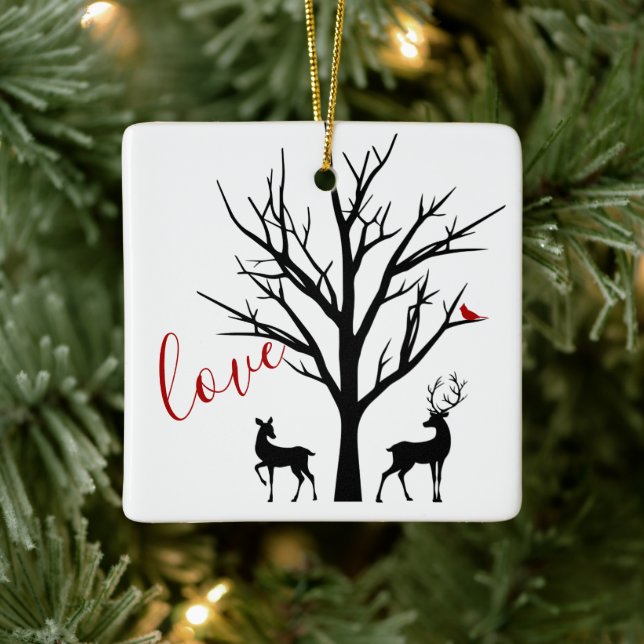 Personalised Deer Couple in Love Our 1st Christmas Ceramic Ornament (Tree)