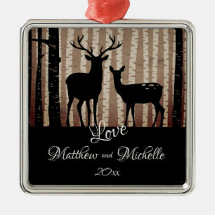 Personalised Deer Couple Rustic Woodland Christmas Metal Ornament