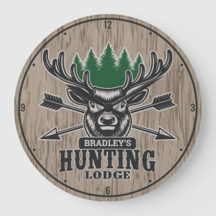 Personalised Deer Elk Hunter Bow Hunting Lodge Large Clock