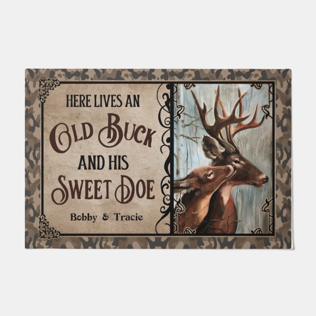Personalised Deer Here Lives Old Buck Sweet Doe  Doormat (Front)