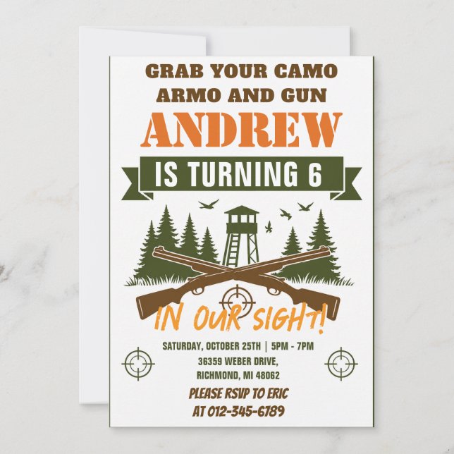 Personalised Deer Hunting Birthday Invitation (Front)