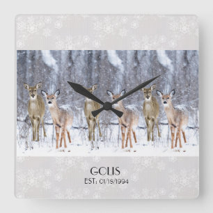 Personalised Deer in Snow Christmas / Winter Square Wall Clock