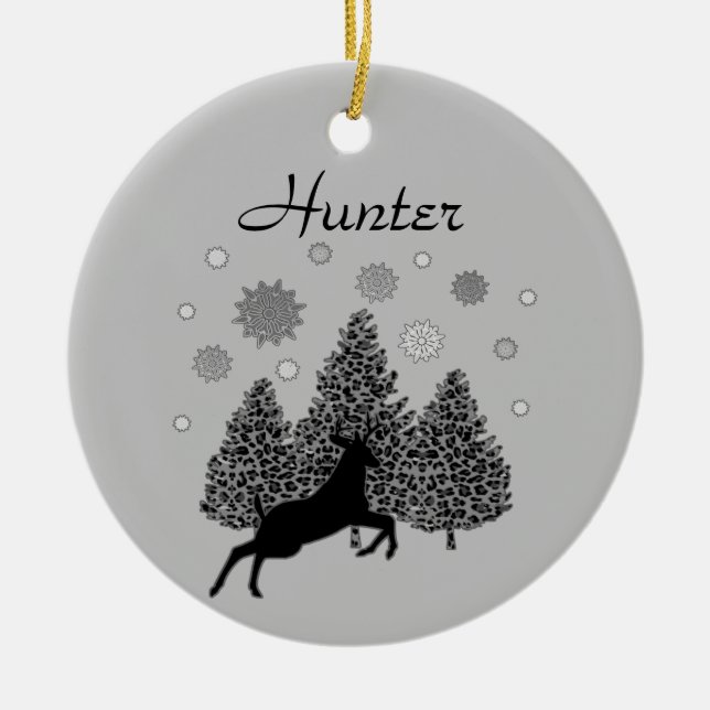 Personalised Deer Wildlife Snow Nature Christmas   Ceramic Ornament (Front)