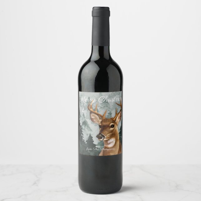 Personalised Deer Wine Bottle Label (Front)