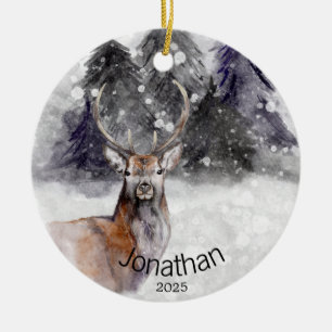 Personalised Deer Winter Cabin Ceramic Ornament