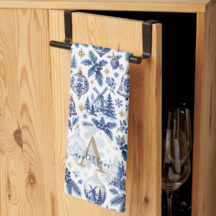 Personalised Delft Blue Dutch Winter Wonderland Tea Towel