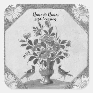 Personalised Delft floral Birds Square Sticker