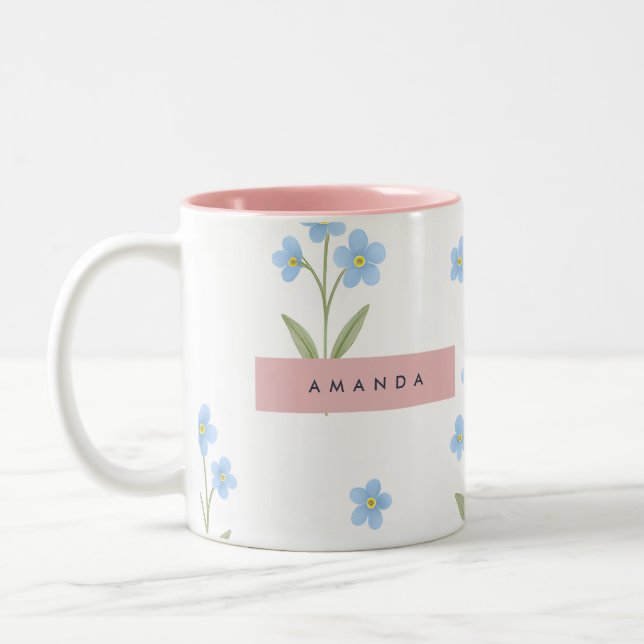 Personalised Delicate Blue Wildflower Pattern  Two-Tone Coffee Mug (Left)