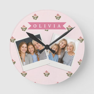Personalised Delicate Botanical Floral Romantic Round Clock