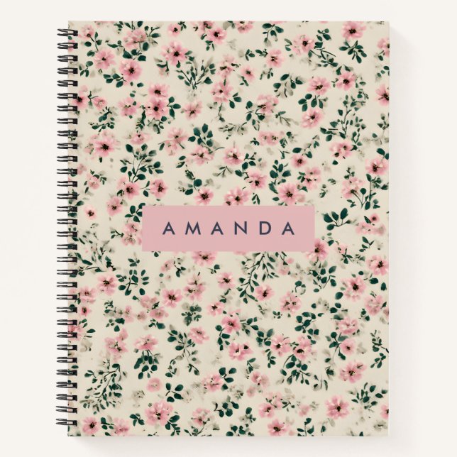 Personalised Delicate Pink Blossom Floral  Notebook (Front)