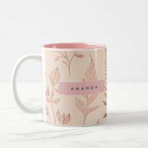 Personalised Delicate Terracotta Leaf Sketch  Two-Tone Coffee Mug