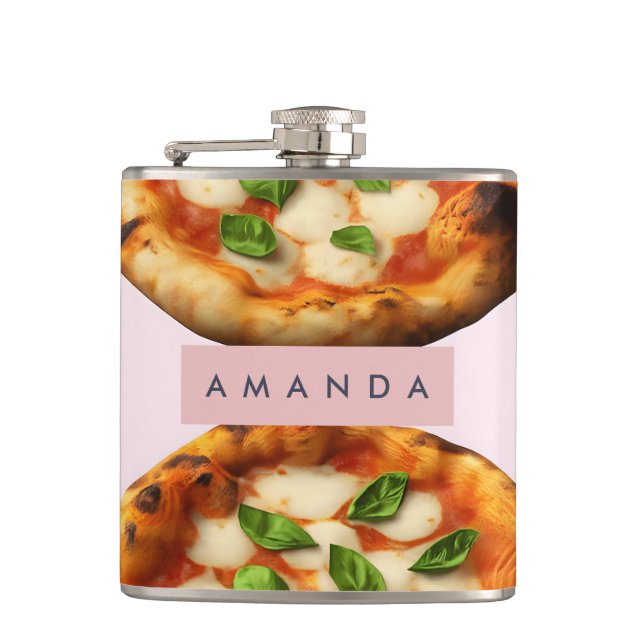 Personalised Delicious Pizza Design Hip Flask (Front)