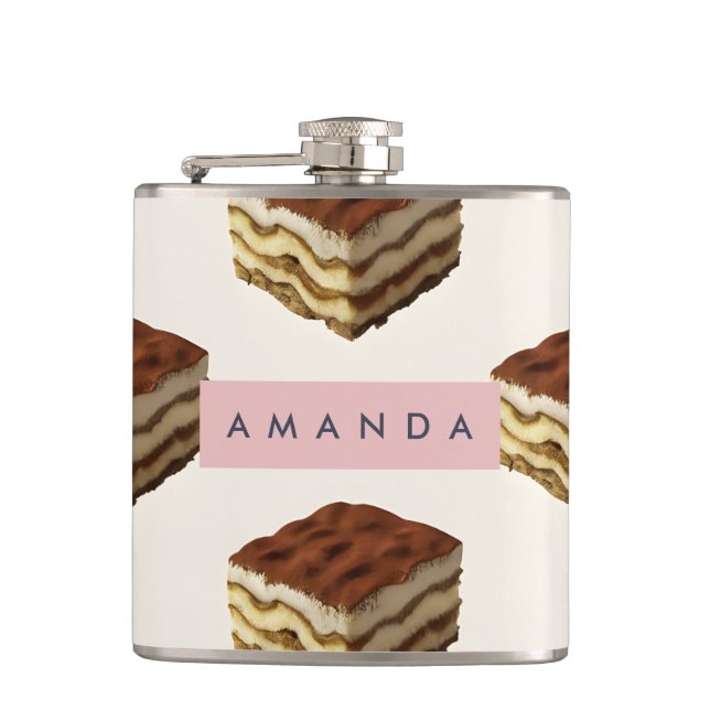 Personalised Delicious Tiramisu Dessert Pattern Hip Flask (Front)