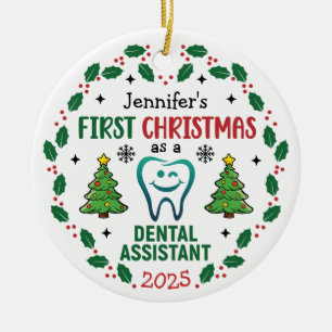 Personalised Dental Assistant First Christmas Tree Ceramic Ornament