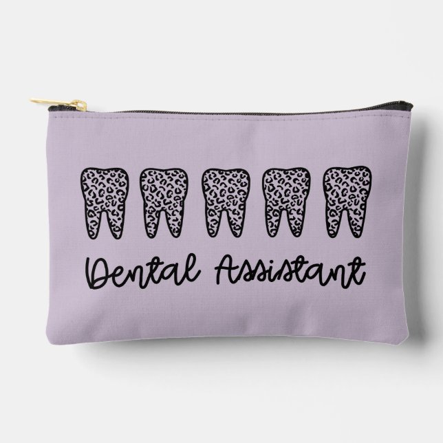 Personalised Dental Assistant Leopard Print Tooth  Accessory Pouch (Front)