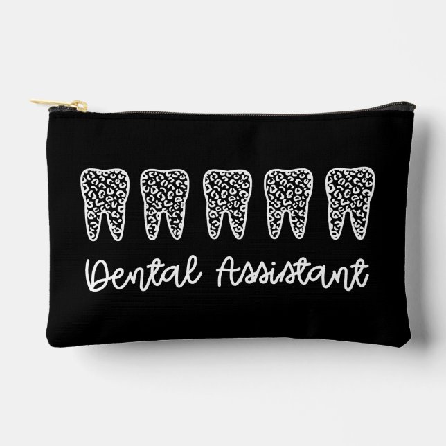 Personalised Dental Assistant Leopard Print Tooth  Accessory Pouch (Front)