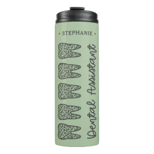 Personalised Dental Assistant Leopard Print Tooth  Thermal Tumbler