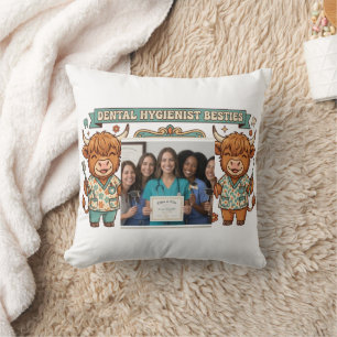 Personalised Dental Hygienist Besties Highland Cow Cushion