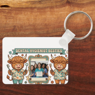 Personalised Dental Hygienist Besties Highland Cow Key Ring