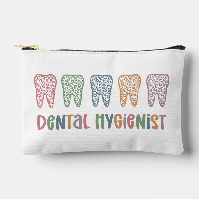 Personalised Dental Hygienist Leopard Print teeth Accessory Pouch (Front)