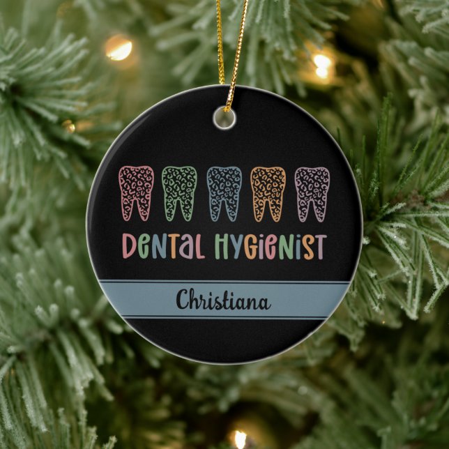 Personalised Dental Hygienist Leopard Print teeth Ceramic Ornament (Tree)