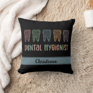 Personalised Dental Hygienist Leopard Print teeth Cushion