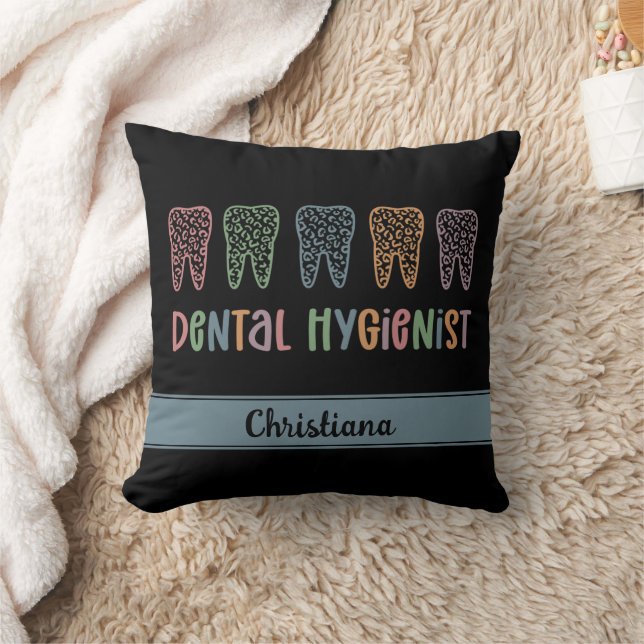Personalised Dental Hygienist Leopard Print teeth Cushion (Blanket)