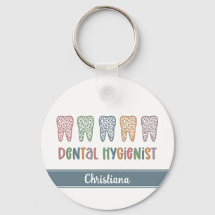 Personalised Dental Hygienist Leopard Print teeth Key Ring