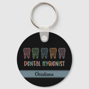 Personalised Dental Hygienist Leopard Print teeth Key Ring