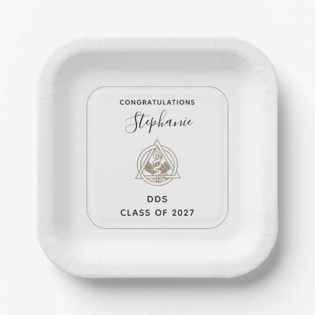 Personalised Dental School Caduceus Graduation  Paper Plate (Front)