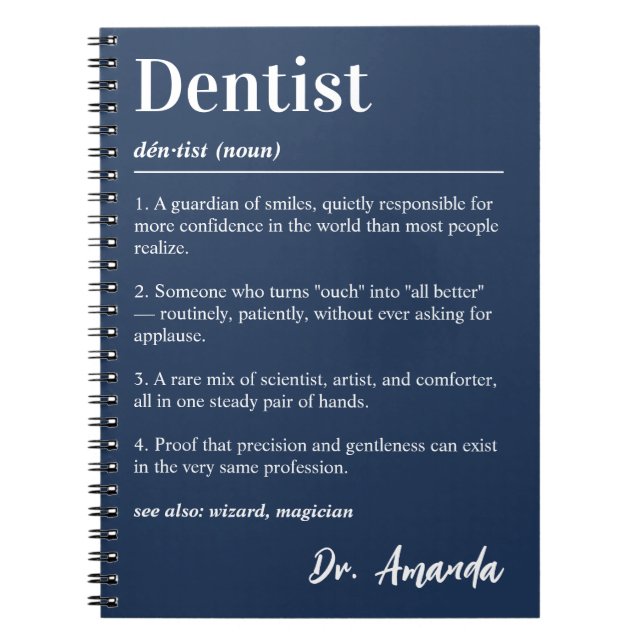 Personalised Dentist Dictionary Definition Navy Notebook (Front)