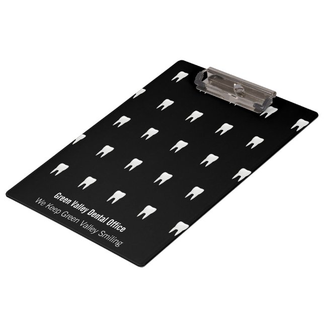 Personalised Dentist Office Black White Tooth Clipboard (Angled)