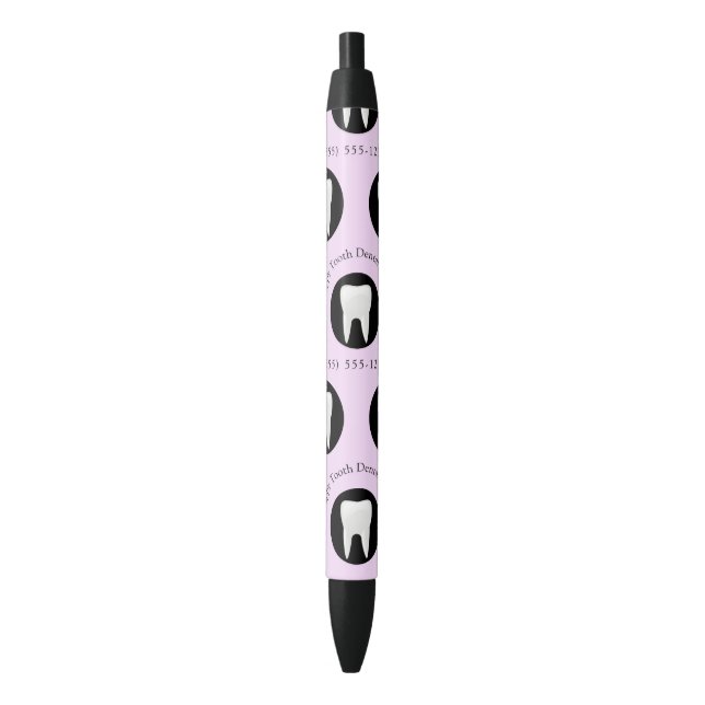 Personalised Dentist Office tooth Promotional Black Ink Pen (Front Vertical)
