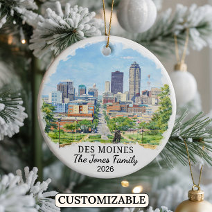 Personalised Des Moines Ornament, Custom Iowa Ceramic Ornament