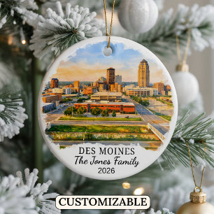 Personalised Des Moines Ornament, Custom Iowa Ceramic Ornament