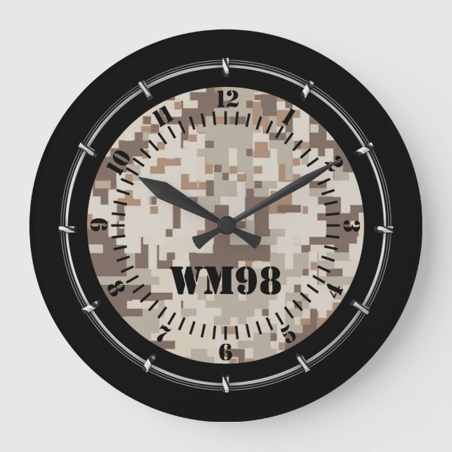 Personalised Desert Beige Camouflage on a Large Clock (Front)