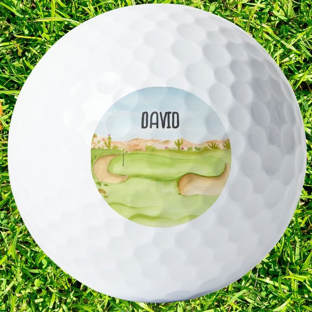 Personalised Desert Golf Course Watercolor Golf Balls (Creator Uploaded)
