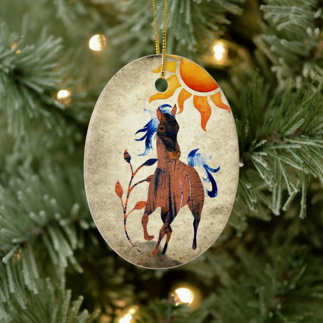 Personalised Desert Pony with Sun Horse Christmas Ceramic Ornament (Tree)