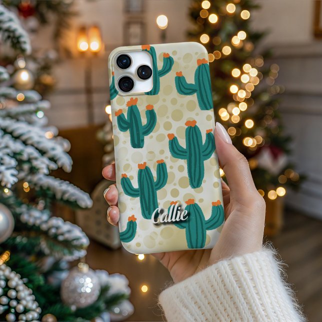 Personalised Desert Sand Cacti Phone Case (Personalize Your Tech! Add a custom name to this artistic phone case. It's the perfect unique gift!)