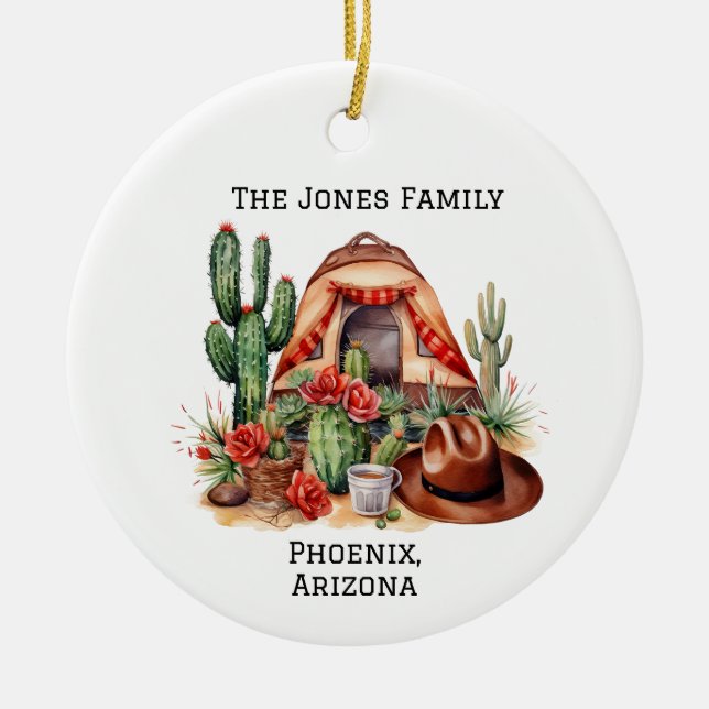 Personalised Desert/Southwestern Camping  Ceramic Ornament (Front)