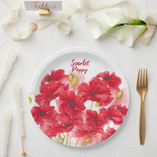 Personalised Design Scarlet Poppy. Paper Plate