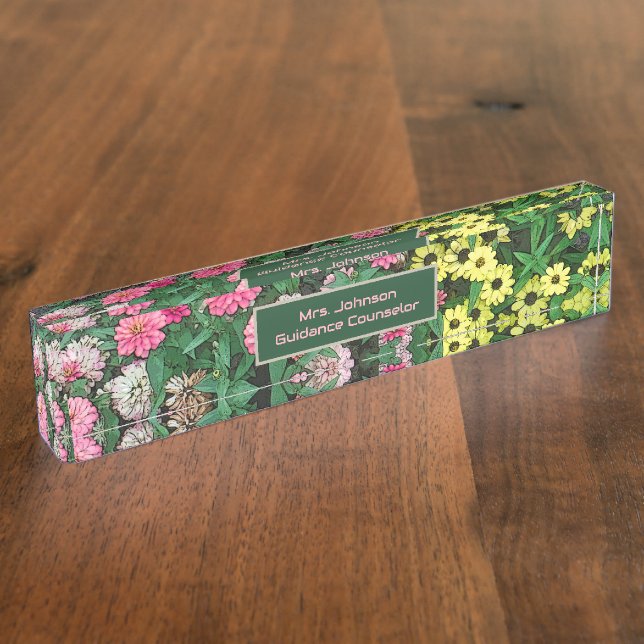 Personalised Desk Name Plate/Colourful Floral Nameplate (Side)