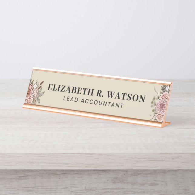 Personalised Desk Name Plate Custom Floral Sign (Front)